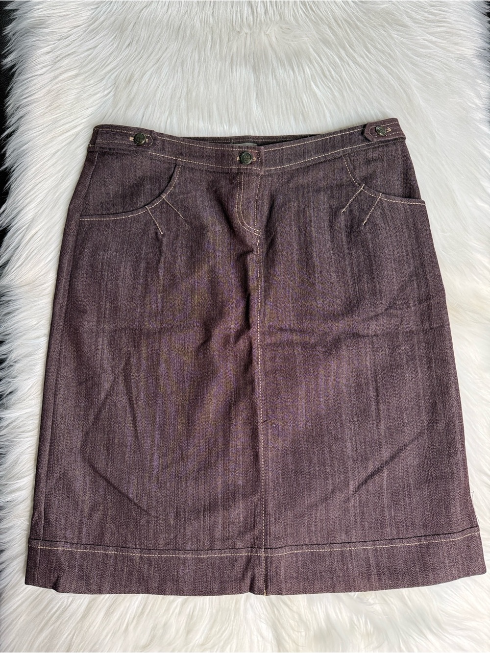 NY Collection Y2K Brown Maroon Denim A-Line Midi Skirt